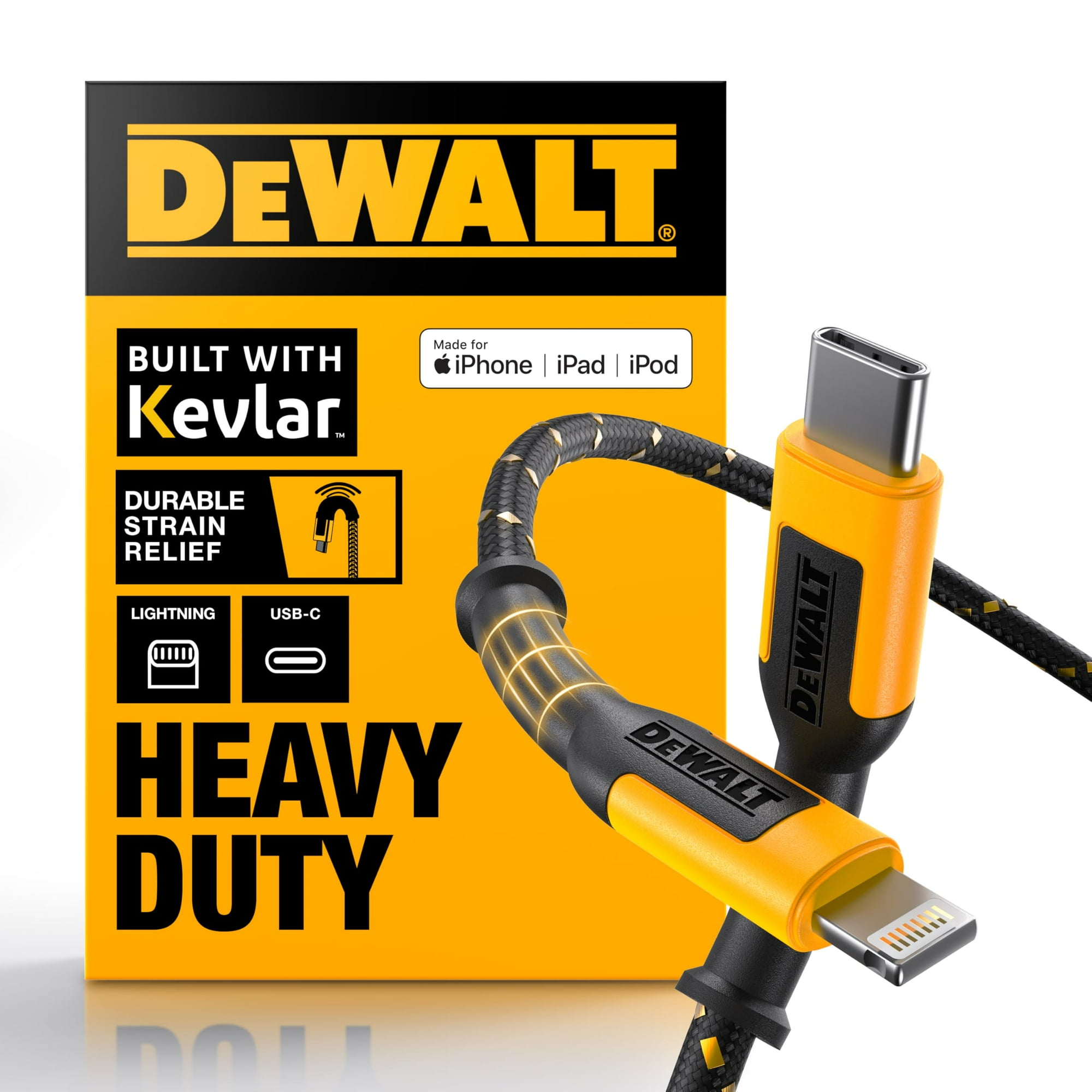 Cable Usb C A Lightning Dewalt Reforzado, Trenzado, 1,2 M