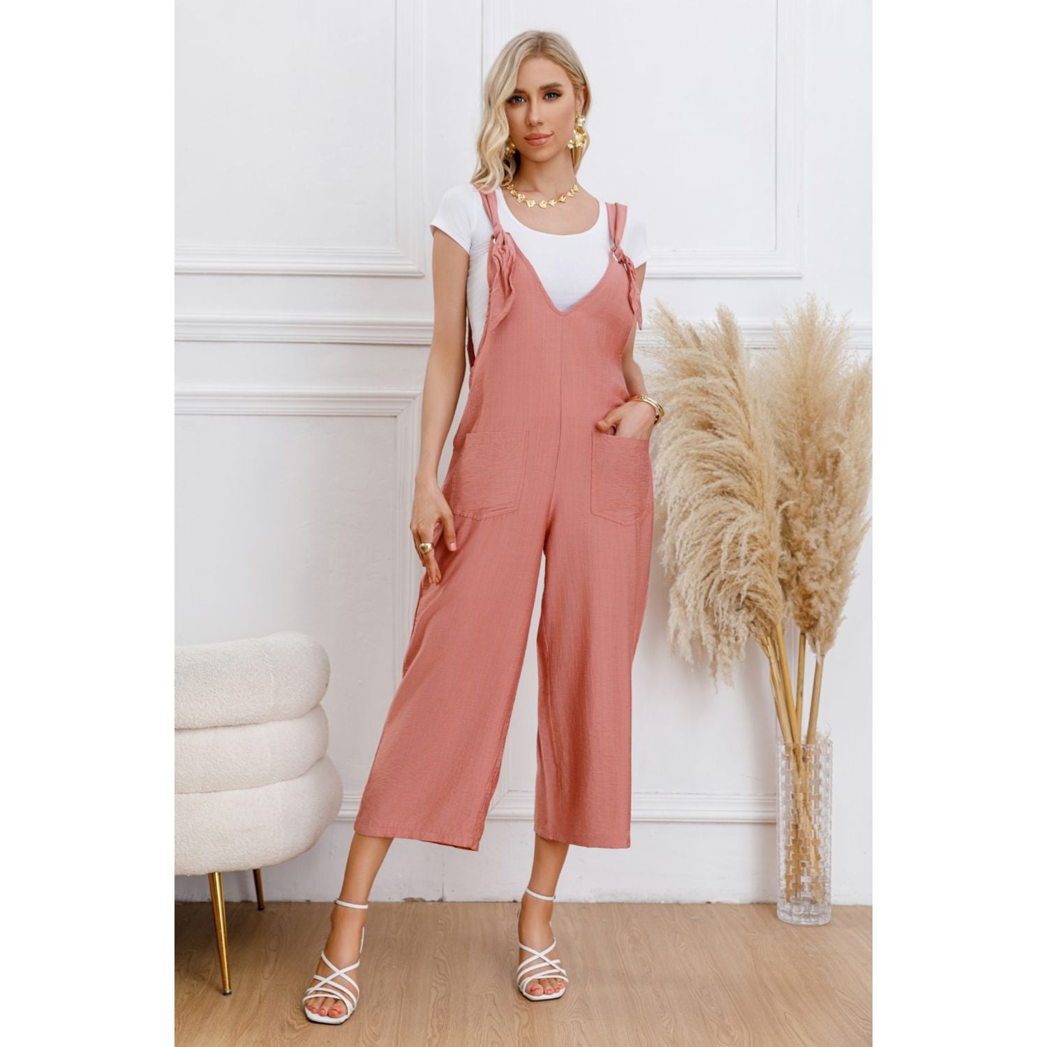 Likeshop - Enterito Mujer Jardinera Midi Primavera Verano Tirantes 3325