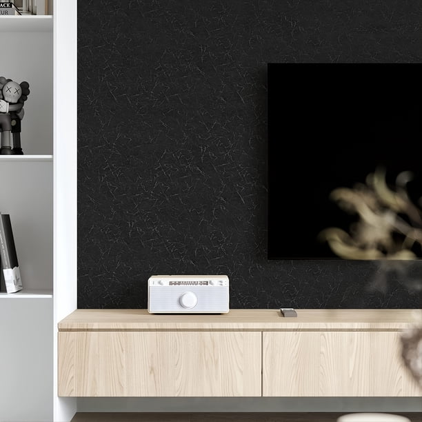1pc Black Wallpaper, Peel And Stick, Black Silk Wallpaper For Bedroom, Solid Black Contact Paper For Cabinets, Self-Adhesive Removable Wallpaper, Waterproof Embossed Textured Wallpaper