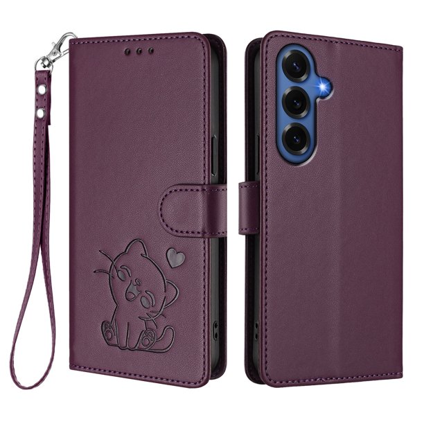 Funda Volteable con Diseño de Gato para Samsung Galaxy S26 Plus, Morado Oscuro