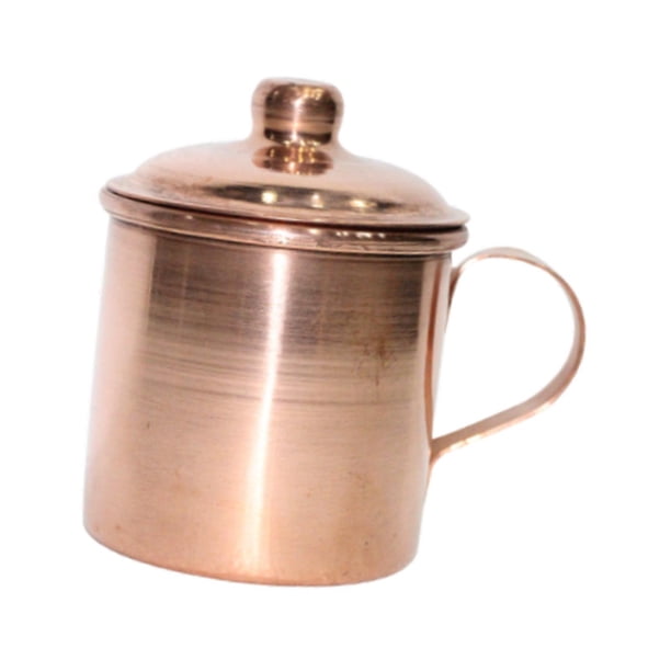 Taza de té de cobre, taza de té de cobre puro, portátil, espesada, fácil de limpiar, con asa de tapa, taza de cobre para el hogar, oficina, sala de té