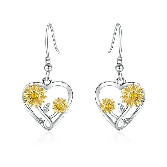 Aros girasol corazón plata 925