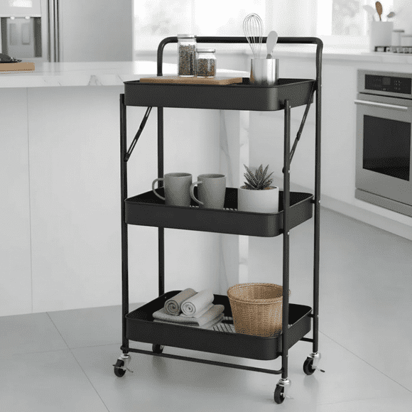 Carro Plegable Carrito Organizador Estante Con Rueda Multi Negro