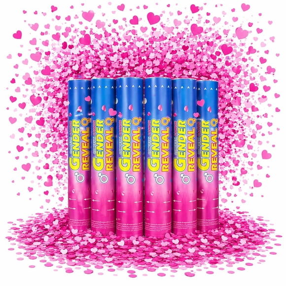 Cañones de Confeti PARTY GLITS Rosa en Forma de Corazón (Pack de 6)