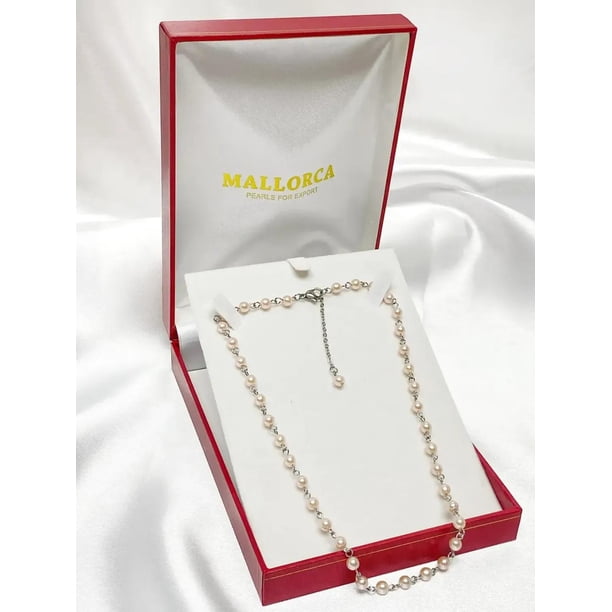 Collar De Perla Mallorca Chocker 5mm 40cm Broche Mosqueton rosa Talla única