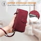 thumbnail image 2 of Funda tipo cartera para REALME C15 con bolsillo con cremallera, tarjetero, soporte, correa para la muñeca y tapa de cuero Rojo, 2 of 5
