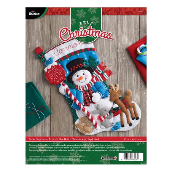 Kit de Calcetín Navideño Bucilla 46 cm “Santa, Por Favor, Detente Aquí” – Fieltro