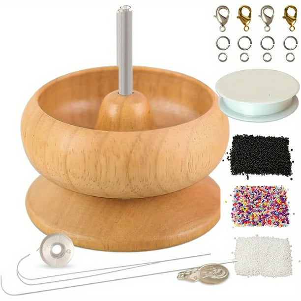 1set Beading Bowl Spinner With Beading Thread, Cotton Thread, 2 Beading Needles, Needle Threader, Lobster Clasp, Open Jump Ring And 3 Bags Seed Beads For DIY Jewelry Making Kit
