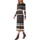 thumbnail image 4 of Vestido de Suéter Acanalado INSPIRE CHIC para Mujer de Manga Larga, Cuello Alto, Casual, Ajustado, de Punto, Rayado, Midi, L Café, 4 of 6