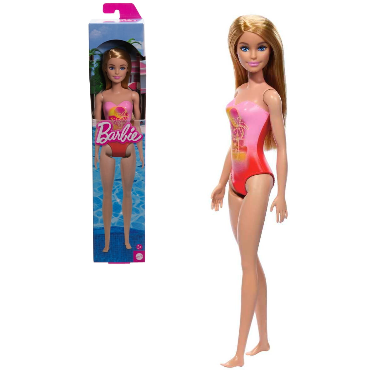Barbie Fashion & Beauty Playa Sorpresa-traje De Baño Rosado