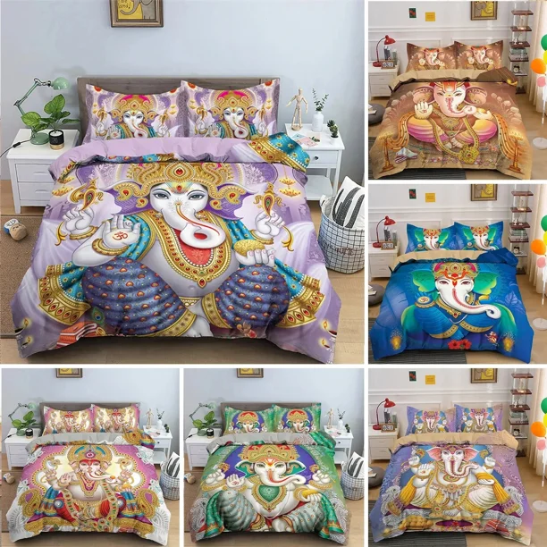 Lord Ganesha Duvet Cover Microfiber Indian Elephant Bedding Set Bohemia Mandala Comforter Cover For Boys Girls Room Decor Bed Sheets