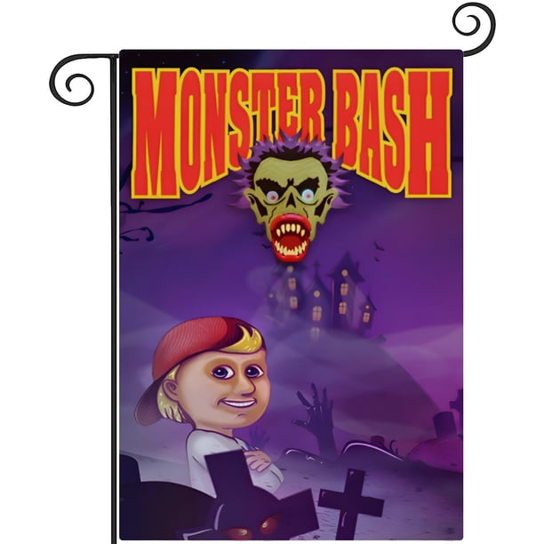 Monster Bash -bandera de jardín temática. Regalo perfecto para fans, amigos y familiares, ideal para actividades al aire libre y decoración de fiestas.45CM*100CM
