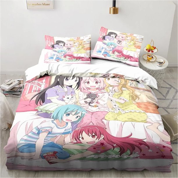 Anime Puella Magi Madoka Magica Bedding Set,Duvet Cover Bed Set Quilt Cover Pillowcase, Boys Girls Adults Bed Sheets