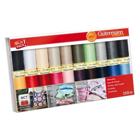 Juego de hilos Gütermann Sew-All, 100 m, paquete de 20 colores surtidos