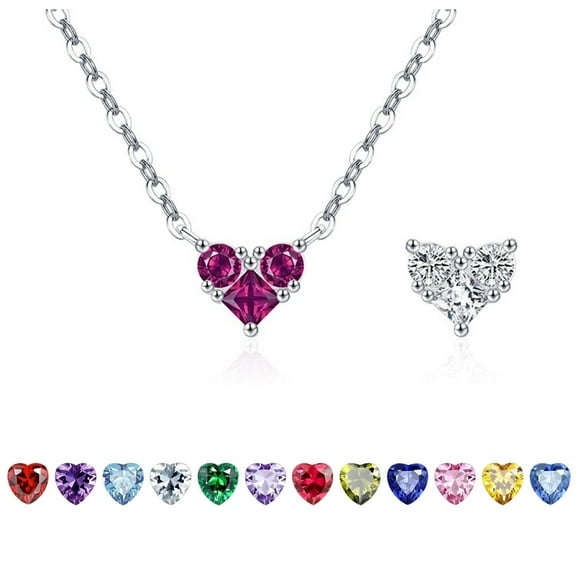 Collar Corazón Doble Faz Plata 925 Con Circonia Y Caja De Regalo