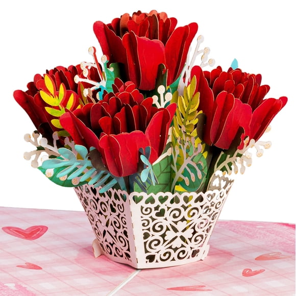 Tarjeta de felicitación con forma de amor en 3D con bonitas rosas desplegables para el Día de la Mad