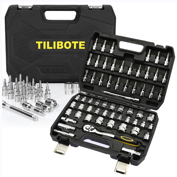 Juego de llaves de tubo TILIBOTE, 62 unidades, 3/8, trinquete, 72 dientes