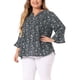 thumbnail image 4 of Agnes Orinda Blusa Floral de Talla Grande para Mujer con Cuello en V Plisado y Mangas 3/4 3X Negro, 4 of 6