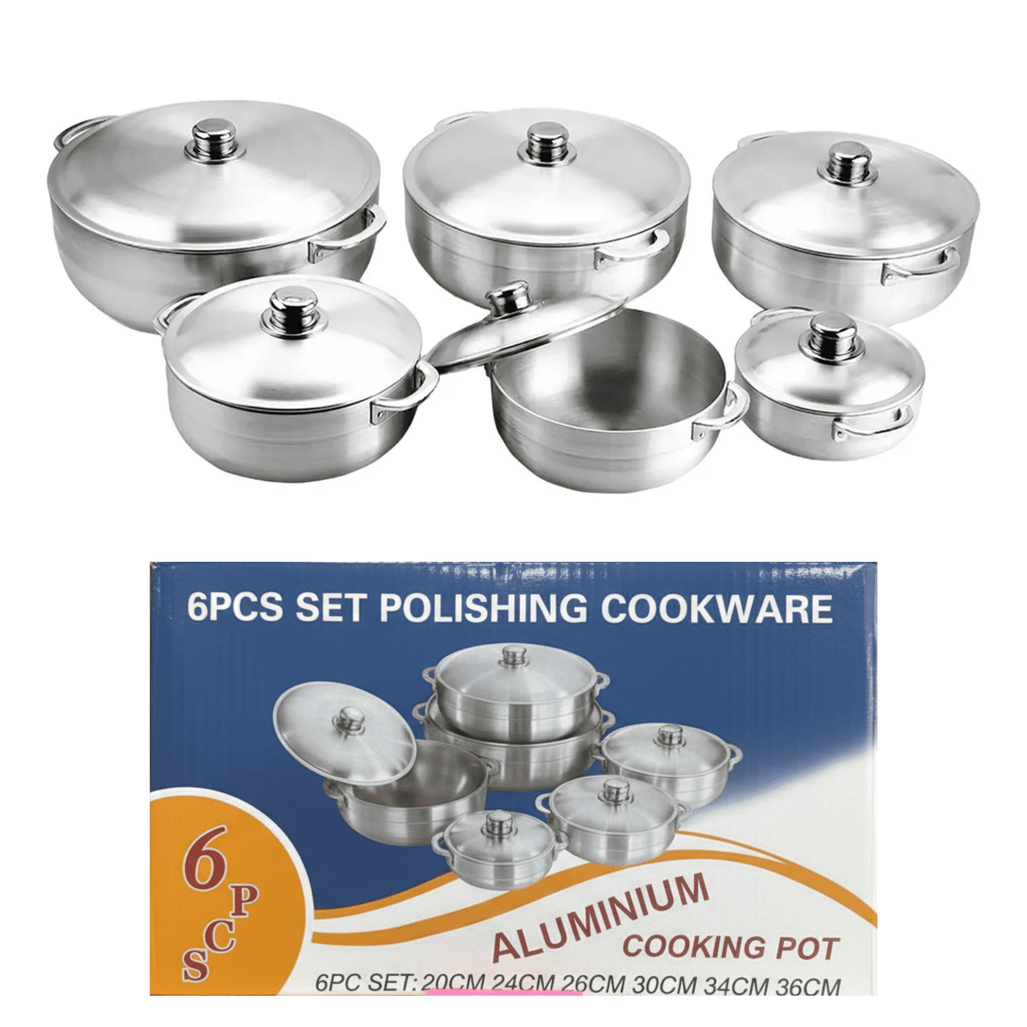 Genérico - Set De 6 Ollas De Aluminio Pulido | Batería De Cocina