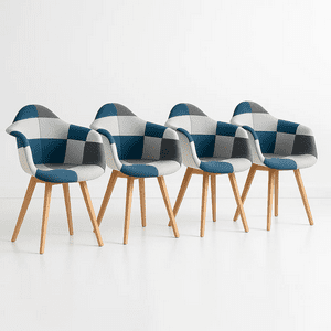 Klik Muebles - Pack De 4 Butacas Sitial Patchwork Acolchado Wood - Celeste