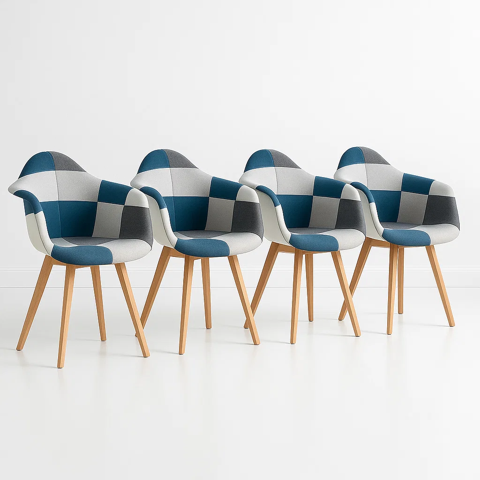 Klik Muebles - Pack De 4 Butacas Sitial Patchwork Acolchado Wood - Celeste