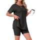thumbnail image 4 of Conjunto de Pijama con Mangas Divididas para Mujer INSPIRE CHIC, Ropa de Dormir de Punto Jersey Suave con Pantalones Cortos Ajustados para Primavera Verano M Negro, 4 of 6
