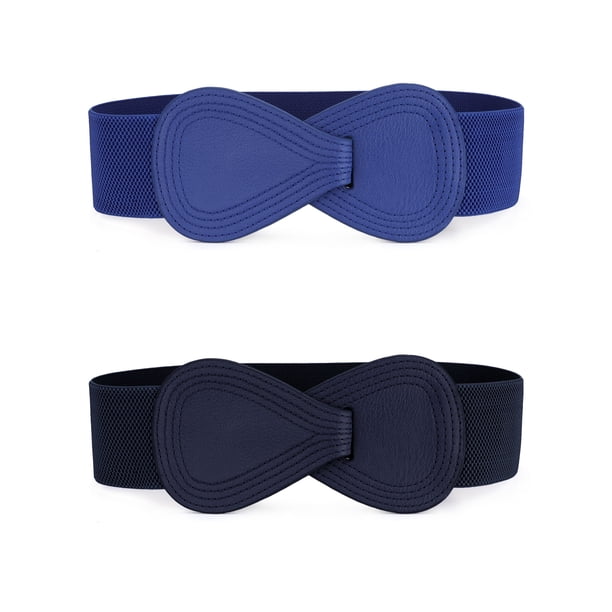 INSPIRA CHIC 2 piezas cinturones elásticos para mujer con hebilla de interbloqueo cinturón de cintura elástico para vestido 100cm/39.4" azul marino y azul