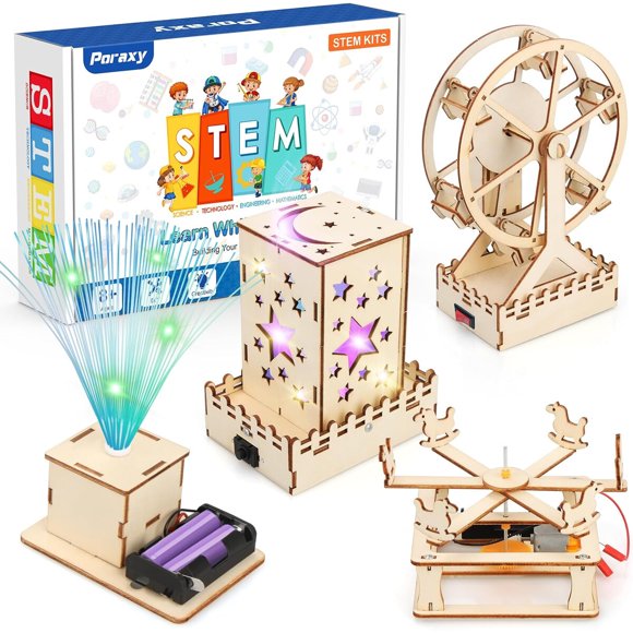 Kit STEM Poraxy 4 en 1 de madera para niños de 8 a 10 años