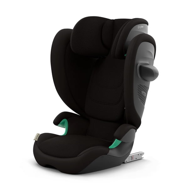 Asiento elevador plegable Cybex Solution G2 con respaldo alto, ligero, apto para viajar, instalación con pestillo rígido, protección lineal contra impactos laterales, altura ajustable, negro luna