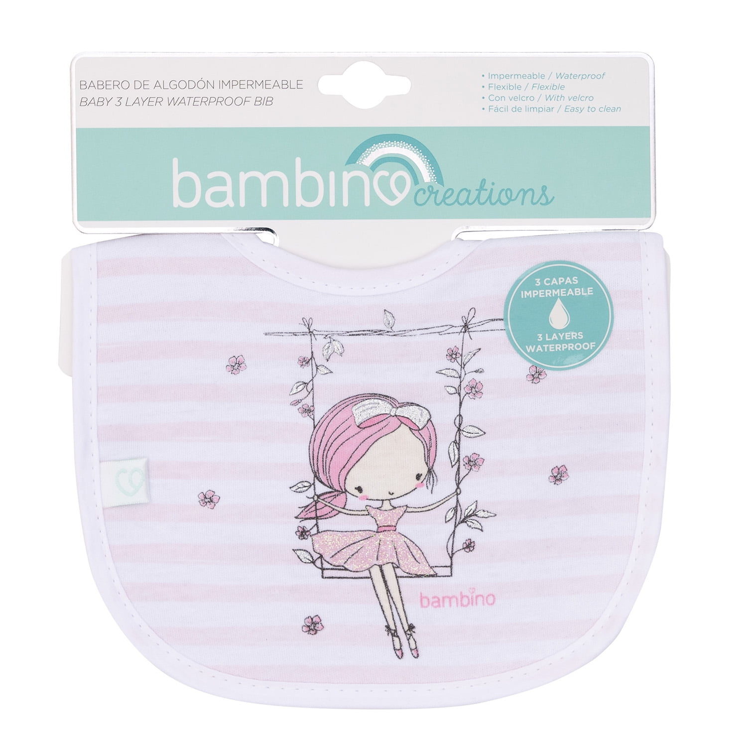 Bambino - Babero De Algodón Impermeable Blanco Niña Rayas Niña