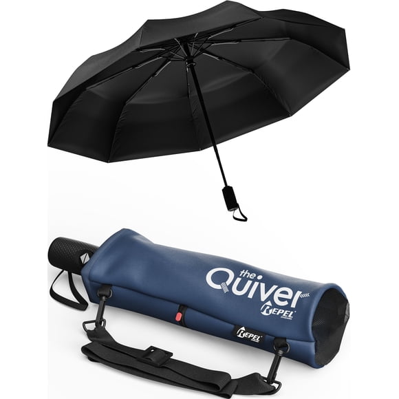 Paraguas de viaje repelente al viento e impermeable con funda de transporte