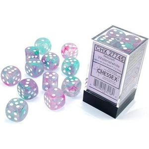Juego De Dados Chessex Nebula, 16 Mm, D6, Glicina, Blanco Con Luminaria