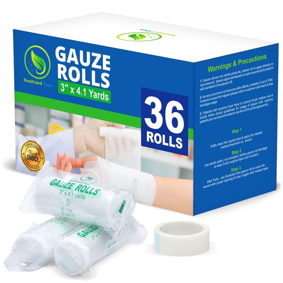 Rollos de gasa desinfectados, paquete de 36 unidades, 7,62 cm x 3,75 m
