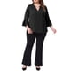 thumbnail image 2 of Agnes Orinda Blusas de Talla Grande para Mujeres Escuela Universidad Elegantes Mangas Acampanadas 3/4 Blusas de Chifón de Doble Capa Camisas de Trabajo Túnica 2X Negro, 2 of 6