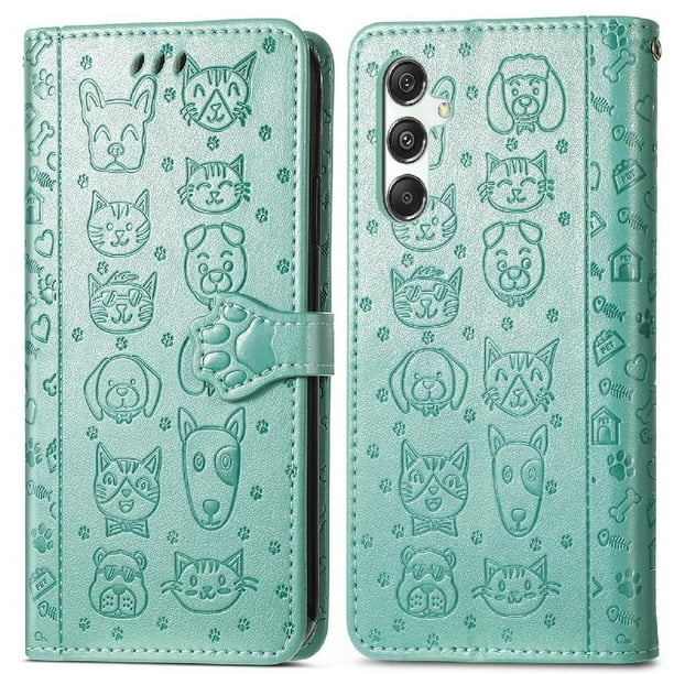 Funda Cartera FOXDOCK para Samsung Galaxy M34 5G , Flip PU con Relieve de Gatos y Perros, Tarjetero y Soporte