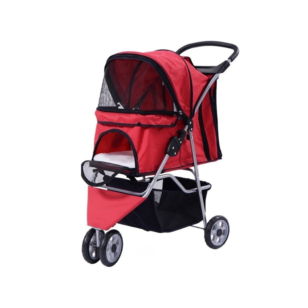 Mundo Online - Coche Paseo Mascota Plegable Portatil 3 Ruedas Rojo