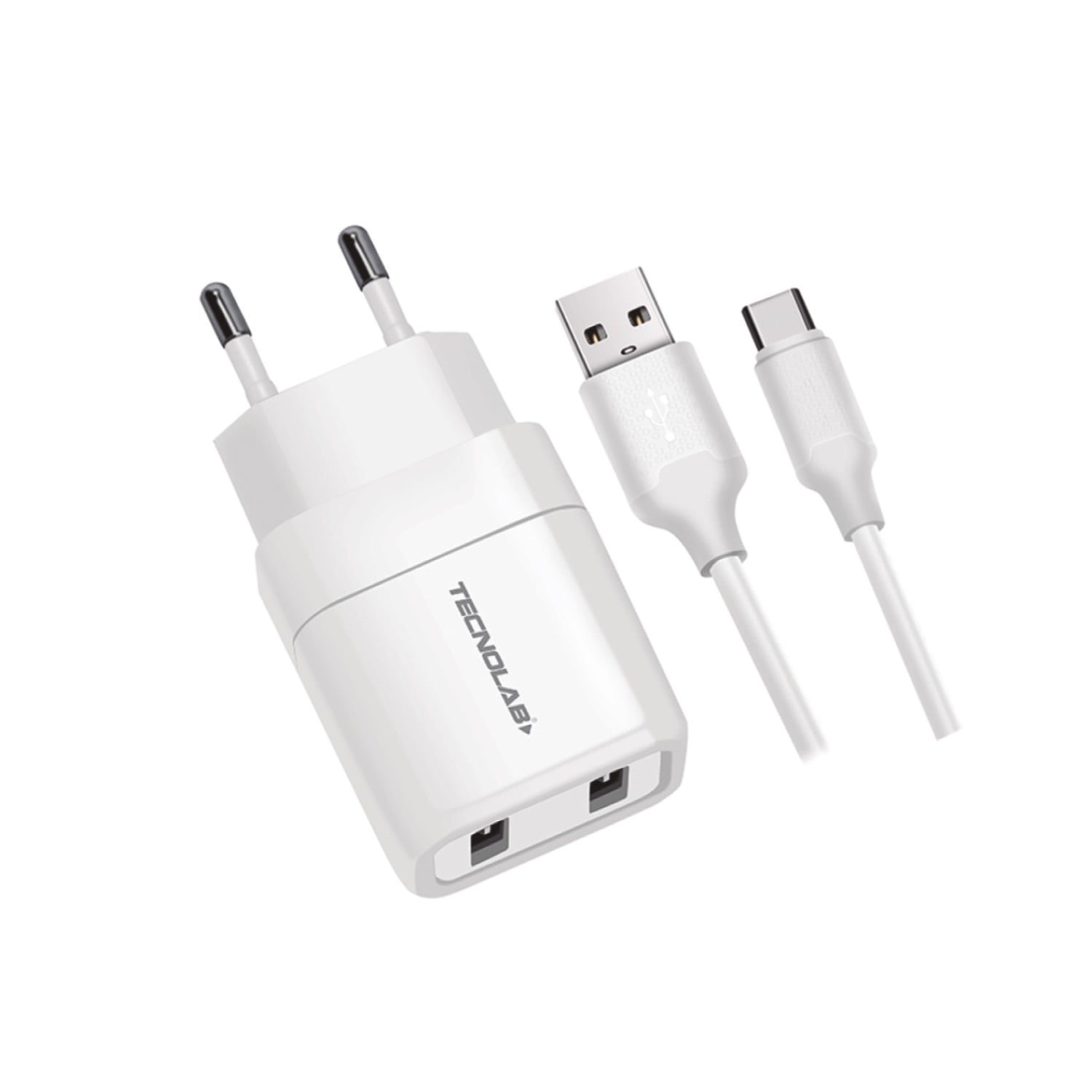 Cargador Pared 2 Puertos Usb + Cable Usb-c Tl044w Tecnolab