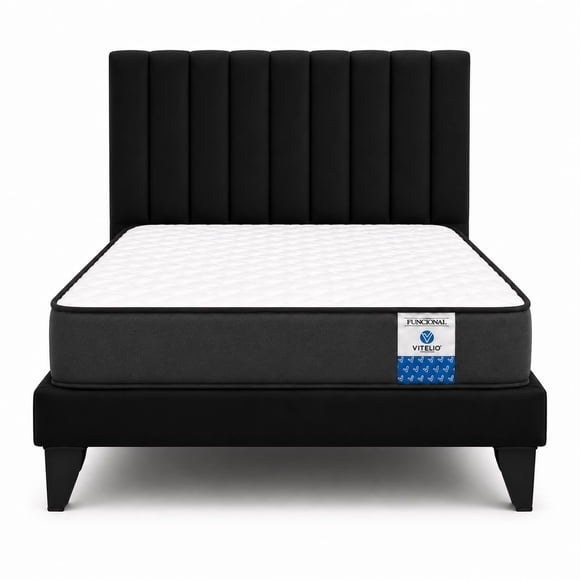 Cama 1 Plaza Negra + Colchon 22 Grosor Cm