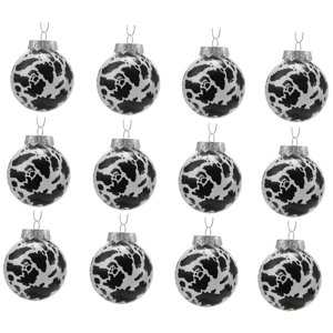 Bothyi - 12 Bolas Navideñas De 2,4 Pulgadas Con Diseño De Vaca, Multifuncionales, Temática Occidental, Color Blanco Y Negro