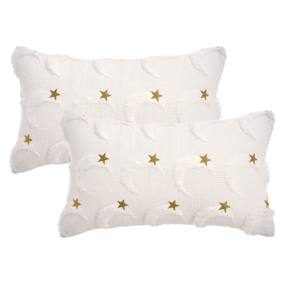 REGALWOVEN Paquete de 2 fundas de cojín bordadas con estrellas para sofá y sala de estar blancas 20" x 12"