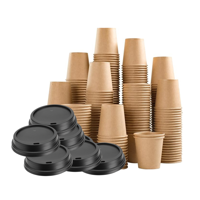 Genérica - Pack 50 Vasos Papel Kraft 12Oz + 50 Tapas Café Vaso Desechables