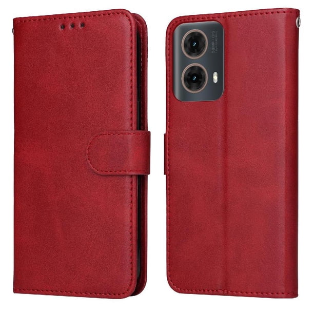 Funda Billetera para Motorola Edge 50 Fusion 5G con Porta Tarjetas y Soporte Ajustable Rojo