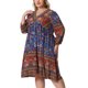 thumbnail image 4 of Agnes Orinda Vestido de Verano Talla Grande para Mujeres Escuela Universidad Casual Bohemio Floral Cuello en V Manga 3/4 Midi Corto Vestido de Playa 4X Rojo Azul, 4 of 6