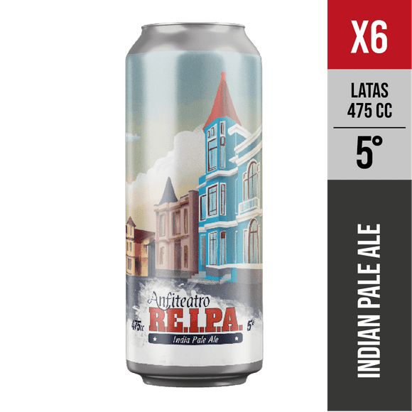 Pack x6 Re.I.P.A., 5° (Indian Pale Ale) - Cerveza artesanal Valparaiso - 475 mL