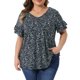 thumbnail image 1 of Agnes Orinda Blusas de Verano Casual de Talla Grande para Mujer con Estampado Floral, Cuello en V y Mangas con Volantes 2X Negro, 1 of 8