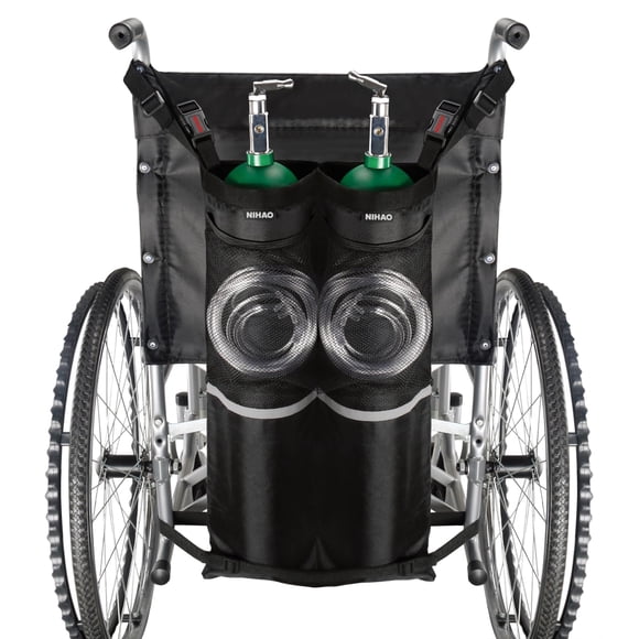 Soporte para botella de oxígeno para silla de ruedas NIHAO Dual Black