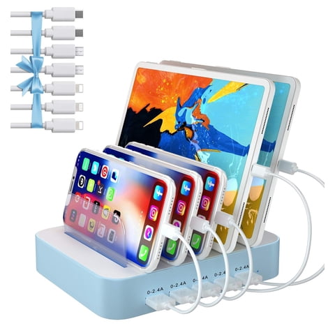 Estación De Carga Mstjry De 5 Puertos Usb-A Con 7 Cables Azul