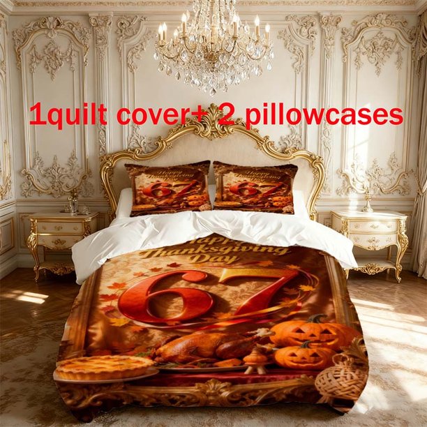 3pcs Happy Thanksgiving Printed Bedding Set | Duvet Cover and 2 Pillowcases All Season