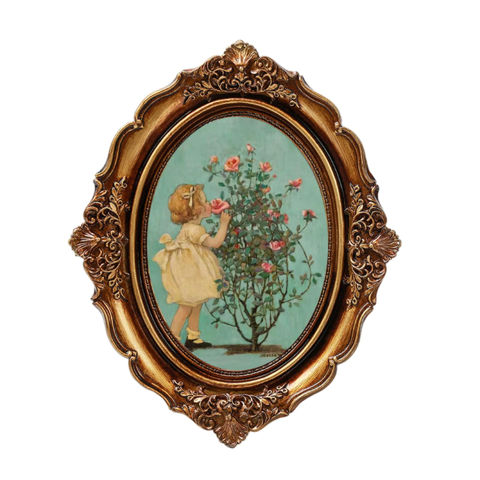 Magideal - Marco De Fotos Vintage Para Galería De Fotos, Portarretratos De Regalo Ovalado Adornado De Resina, Soporte De Exhibición Para Colgar En La Pared Y Esc Bronce 7 Pulgadas