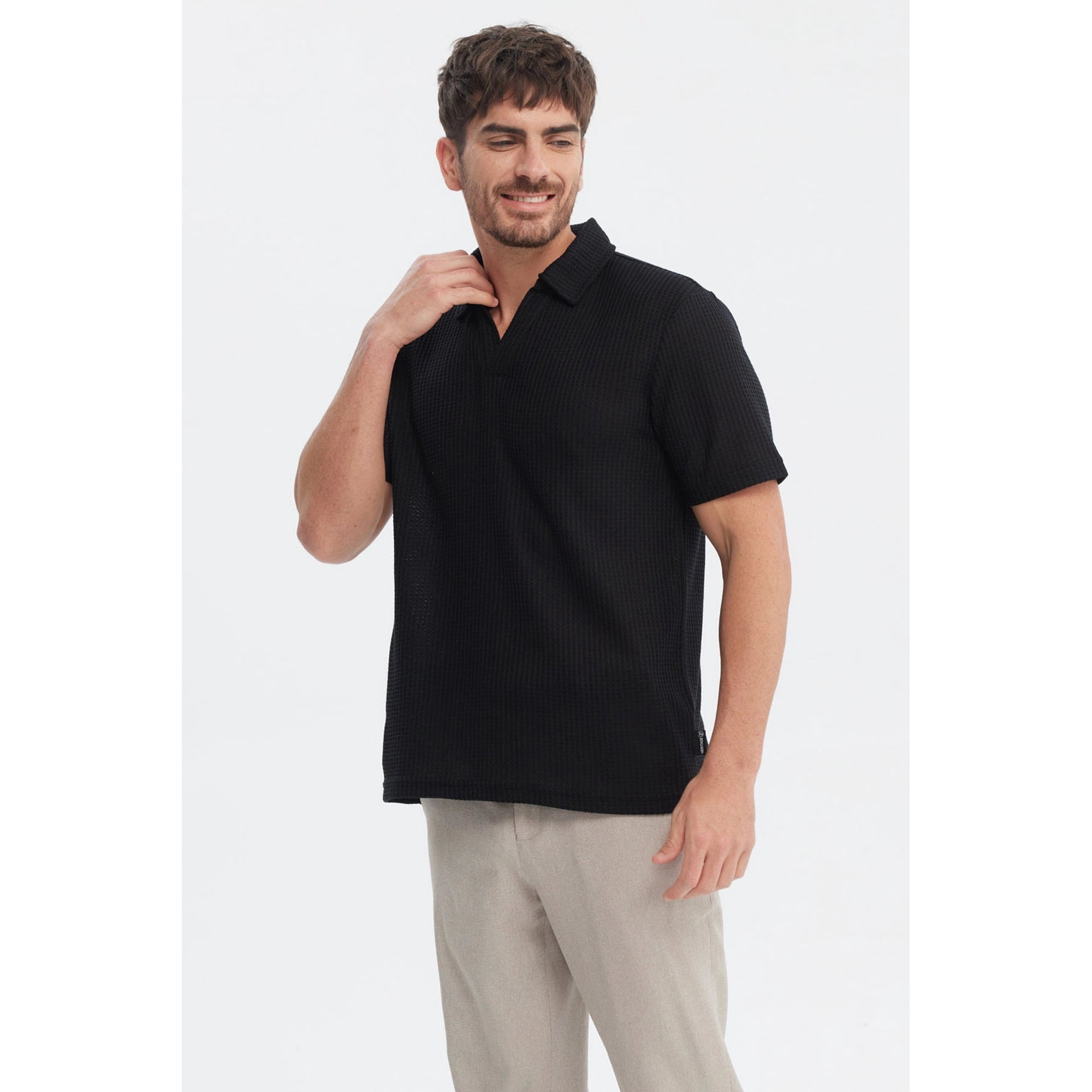 Fashionspark - Polera Hombre Slim Cuello Polo Negro